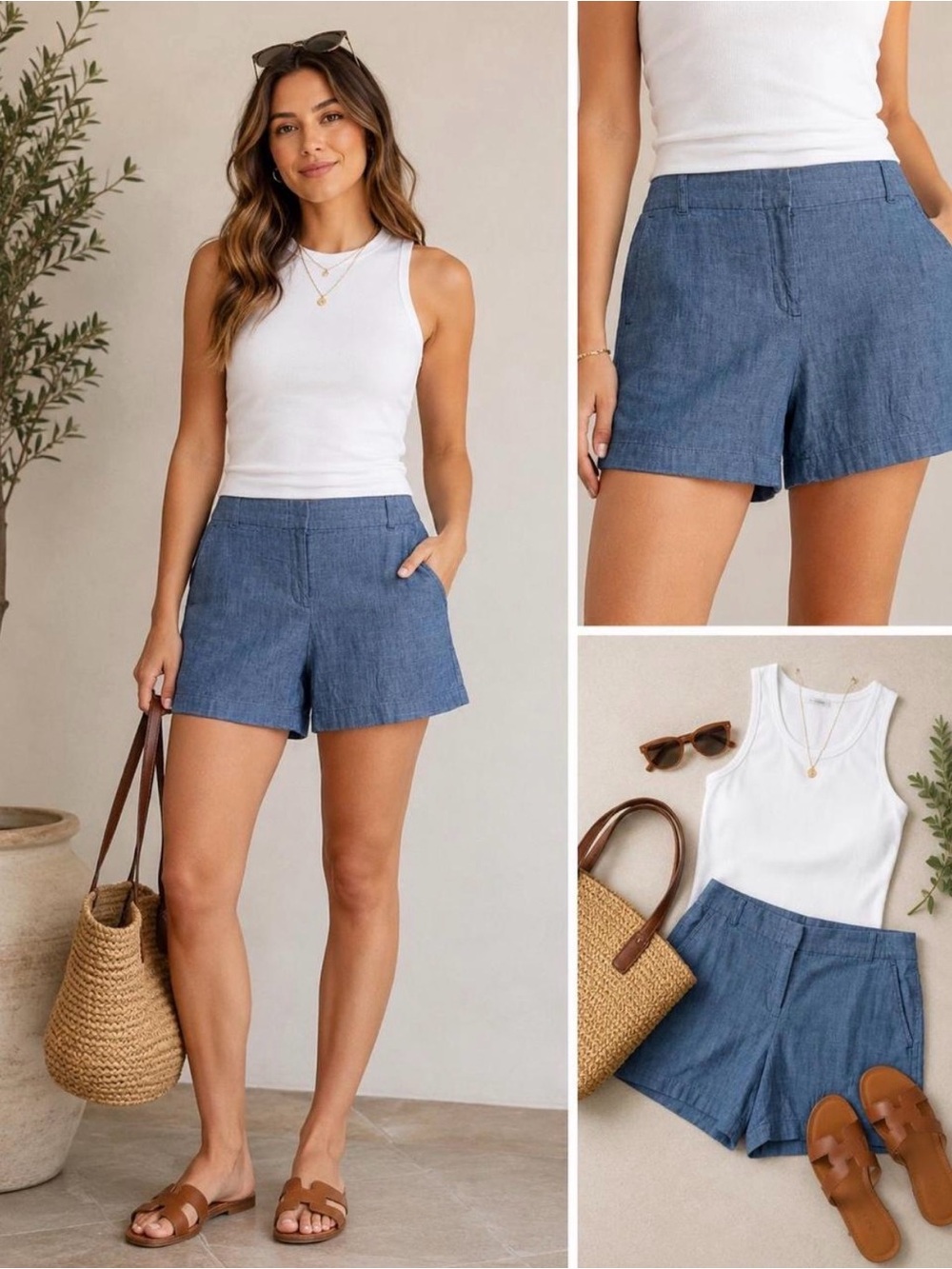 J. Crew Chambray High-Rise Shorts - Blue